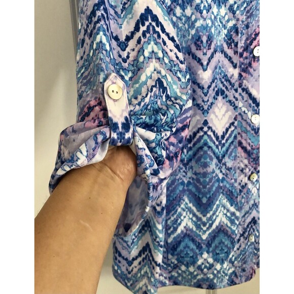 ALFRED DUNNER WOMEN'S TOP COLLARED NECK BUTTON DOWN ZIG ZAG 3/4 SLEEVES ROLL 158 - Picture 6 of 6